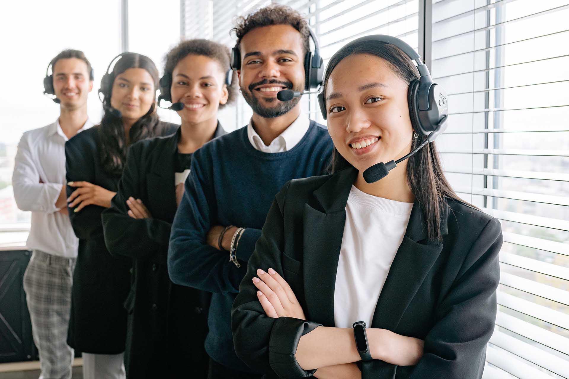 Call center workers posing for photo